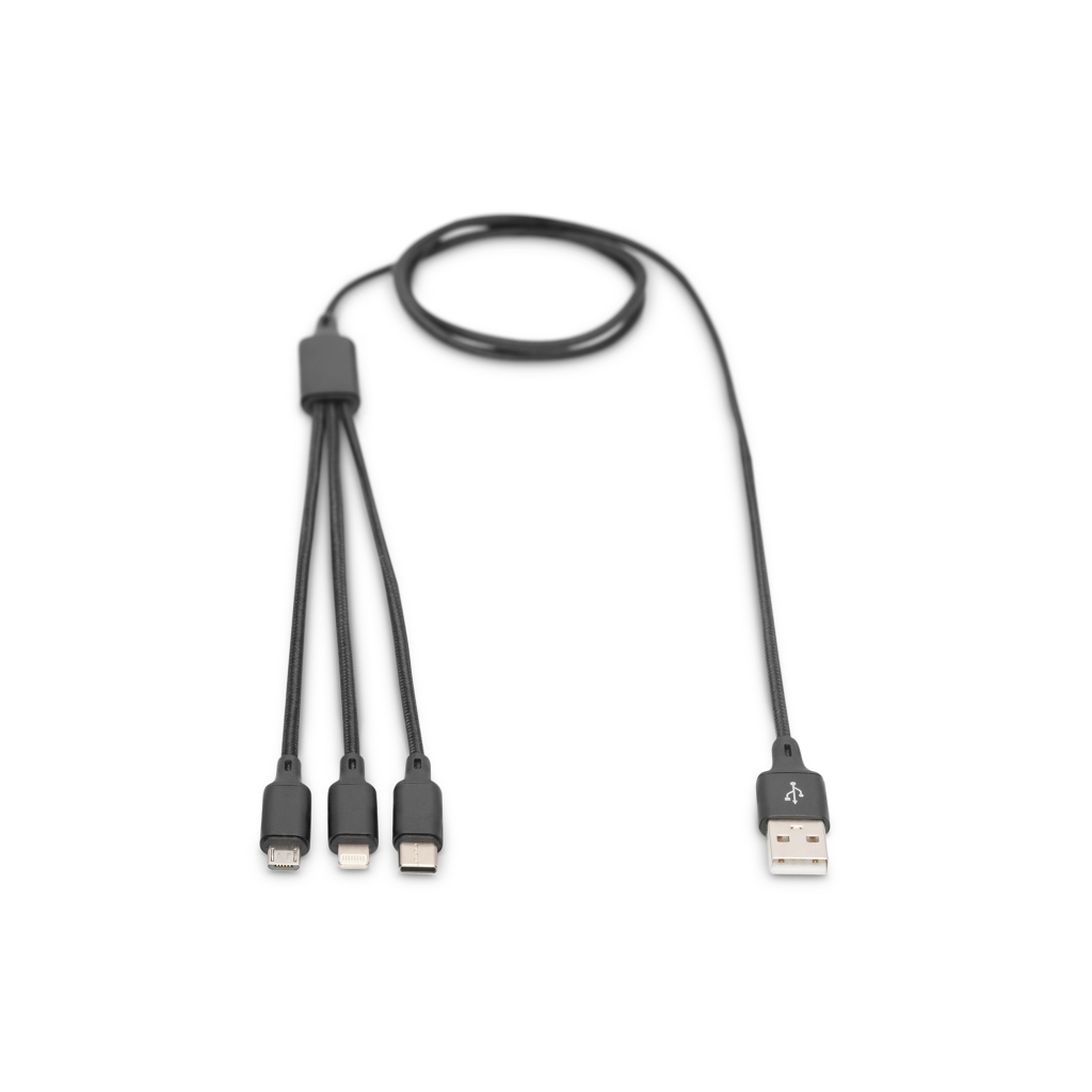 Дата кабель USB 2.0 AM to Lightning + Micro 5P + Type-C 1.0m charge only Digitus (AK-300160-010-S) - 4