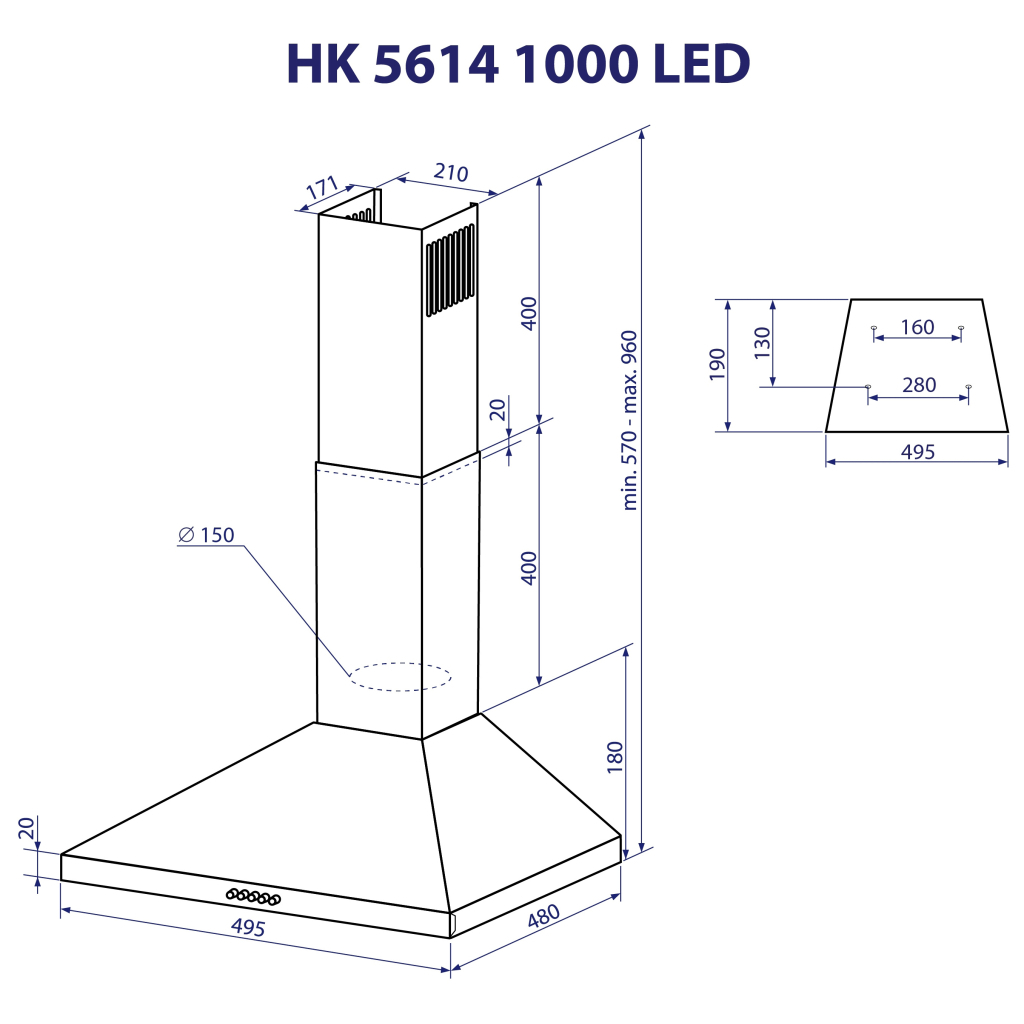 Вытяжка кухонная Minola HK 5614 WH 1000 LED - 10