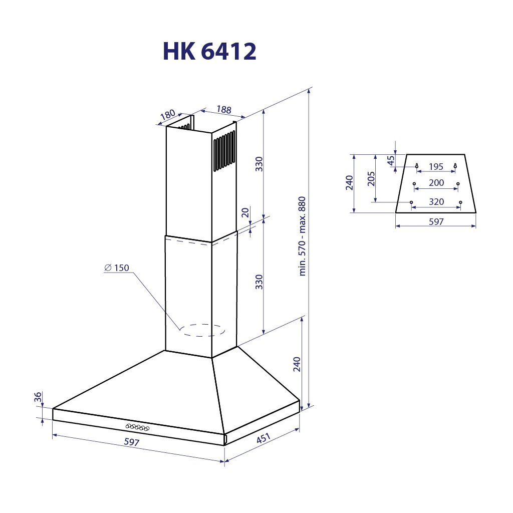 Вытяжка кухонная Minola HK 6412 BL 850 LED - 10