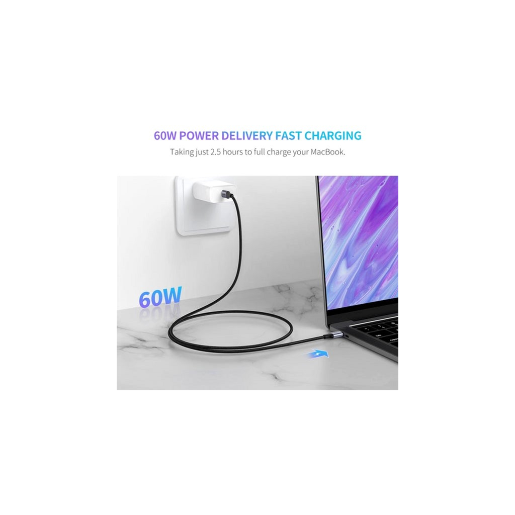 Дата кабель USB-C to USB-C 2.0m US261 18W Round Cable Nickel Plating Aluminum Shell Black Ugreen (50152) - 2