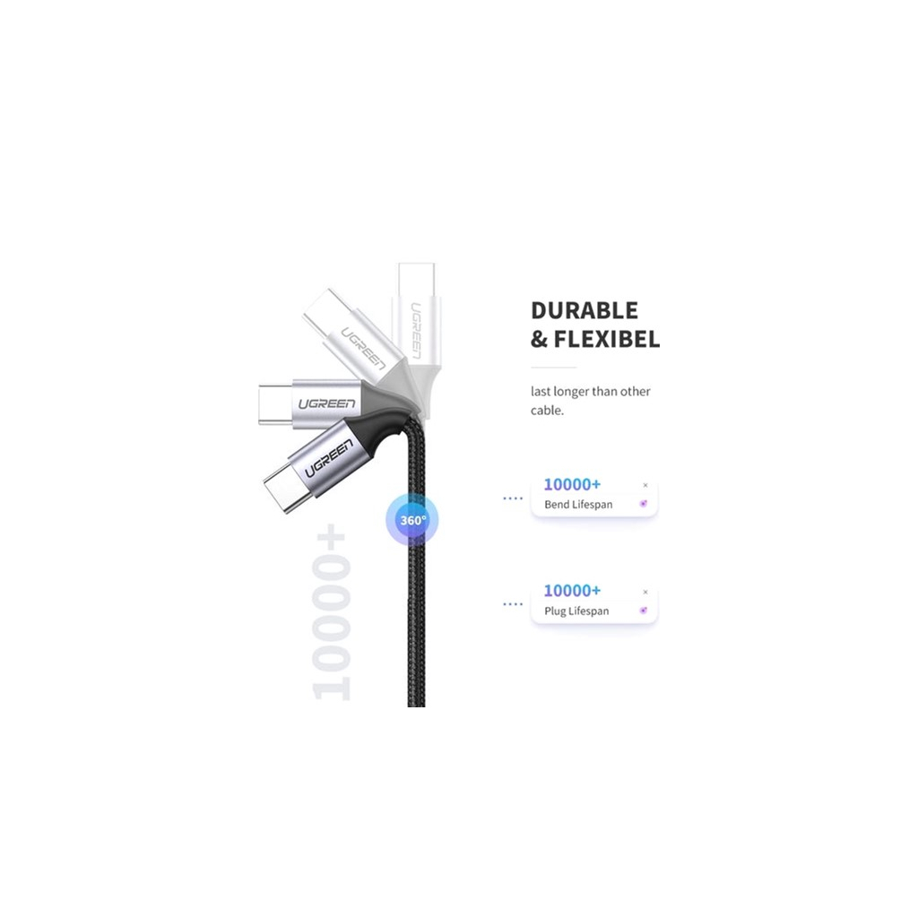Дата кабель USB-C to USB-C 2.0m US261 18W Round Cable Nickel Plating Aluminum Shell Black Ugreen (50152) - 4
