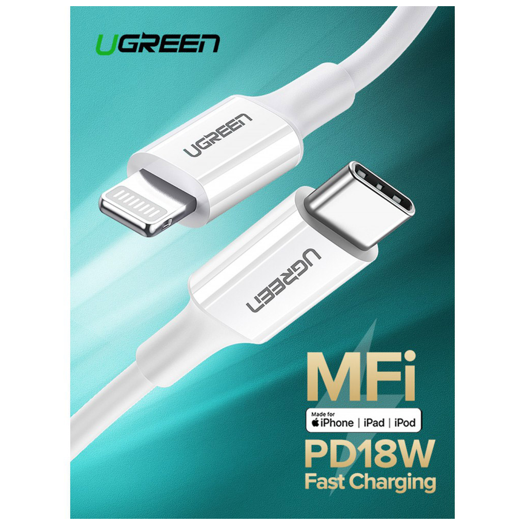Дата кабель USB-C to Lightning 1.5m US1713A Nickel Plating ABS Shell White Ugreen (60748) - 3
