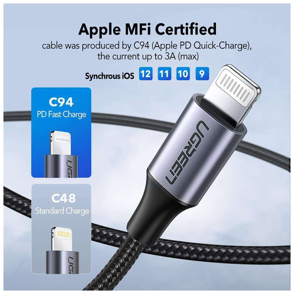 Дата кабель USB-C to Lightning 2.0m US304 20V/3A 60W Black Ugreen (60761) - 4