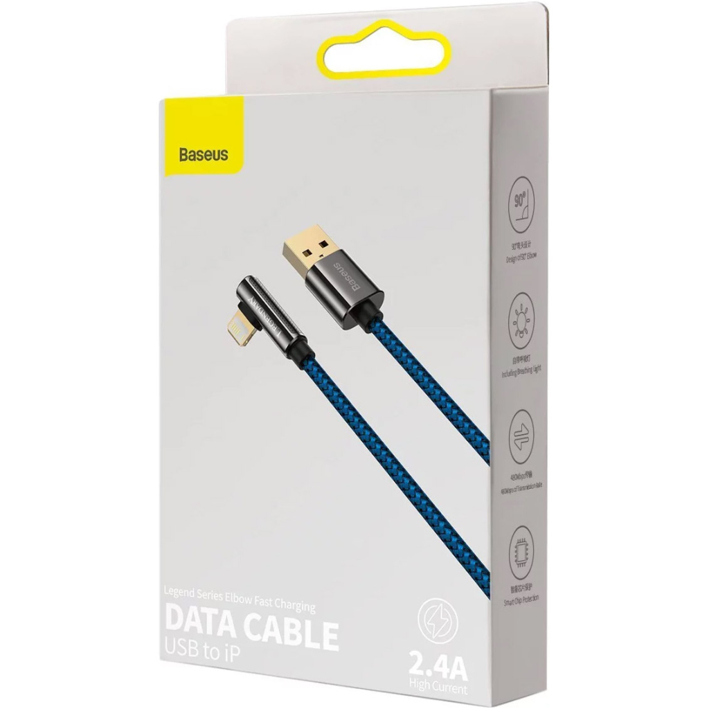 Дата кабель USB 2.0 AM to Lightning 1.0m CACS 2.4A 90 Legend Series Elbow Blue Baseus (CACS000003) - 4