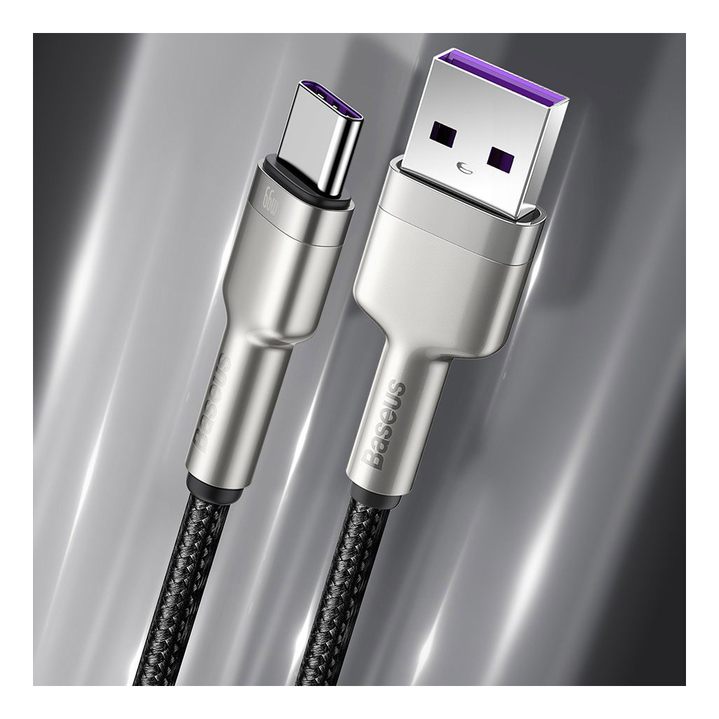 Дата кабель USB 3.1 AM to Type-C 0.25m CAKF 6.0A 66W Cafule Series Metal Data Cable Black Baseus (CAKF000001) - 10