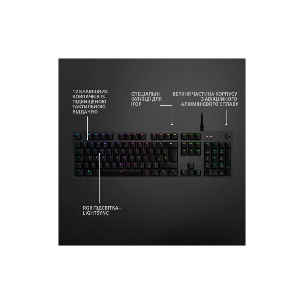 Клавиатура Logitech G512 Lightsync RGB Mechanical GX Blue USB UA Carbon (920-008946) - 2