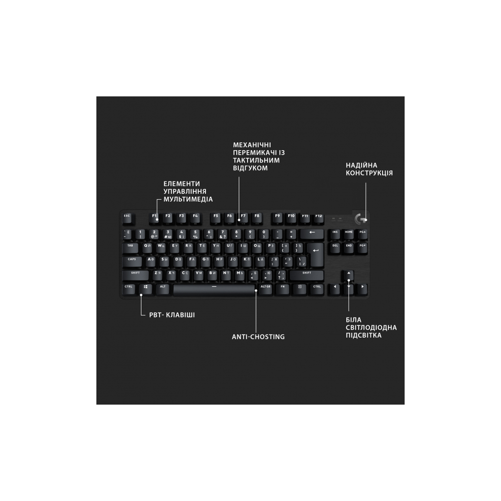 Клавиатура Logitech G413 TKL SE Mechanical Tactile Switch USB UA Black (920-010446) - 5