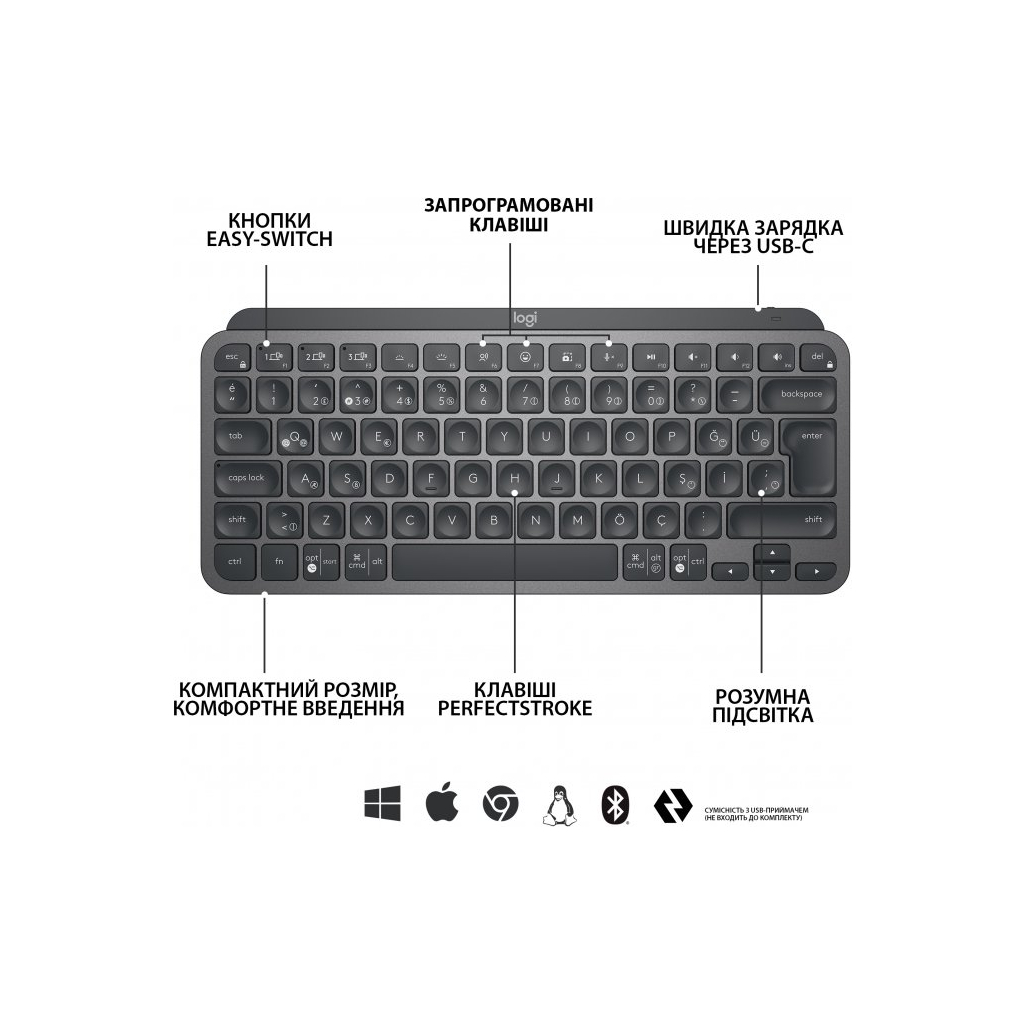 Клавиатура Logitech MX Keys Mini Wireless Illuminated UA Graphite (920-010498) - 4