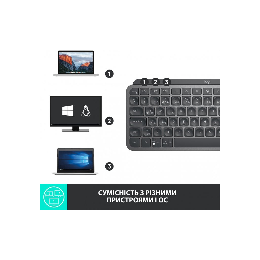 Клавиатура Logitech MX Keys Mini Wireless Illuminated UA Graphite (920-010498) - 5