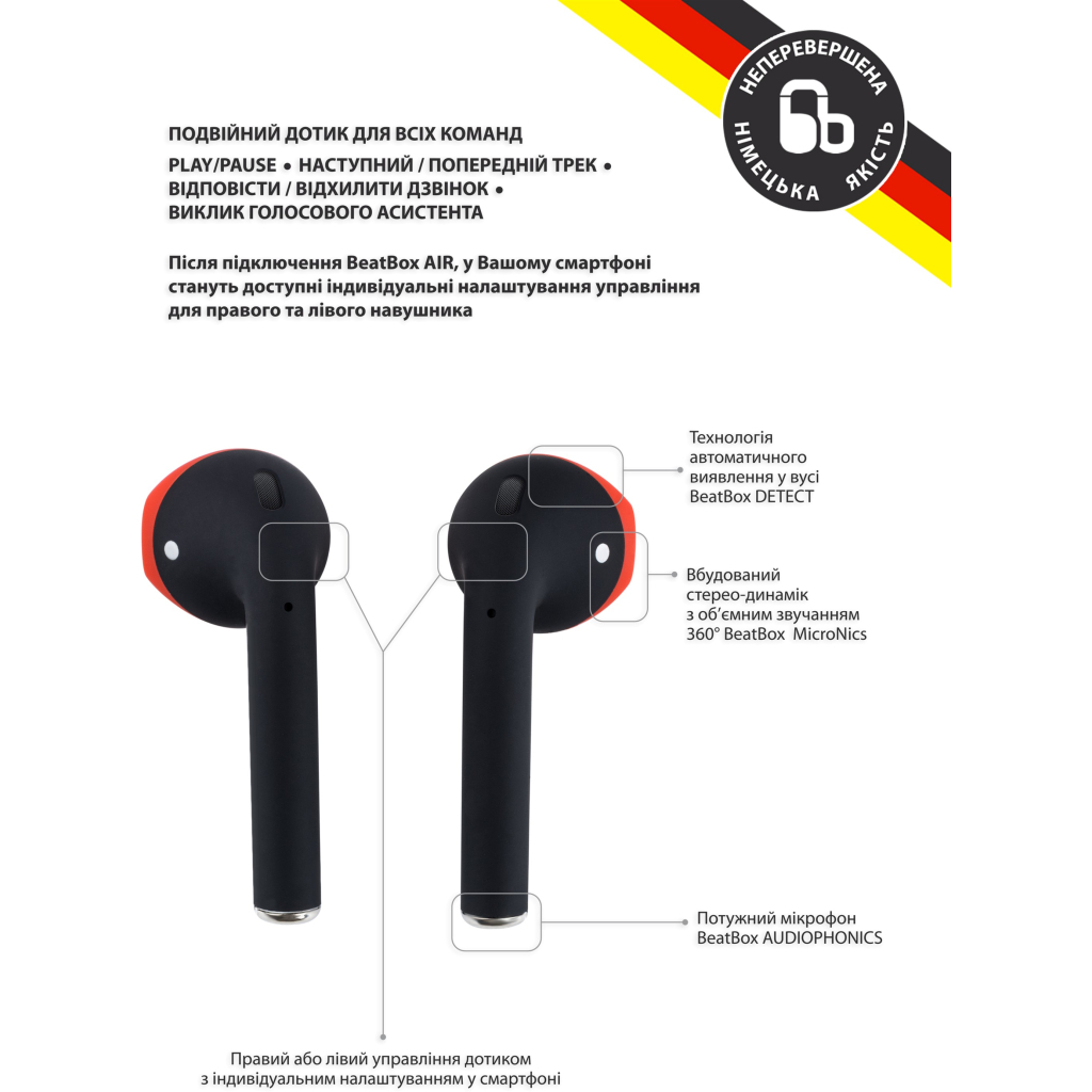 Наушники BeatBox PODS AIR 2 Wireless Сharging Black-Red (bbpair2wcbr) - 1 Наушники BeatBox PODS AIR 2 Wireless Сharging Black-Red (bbpair2wcbr) - 1