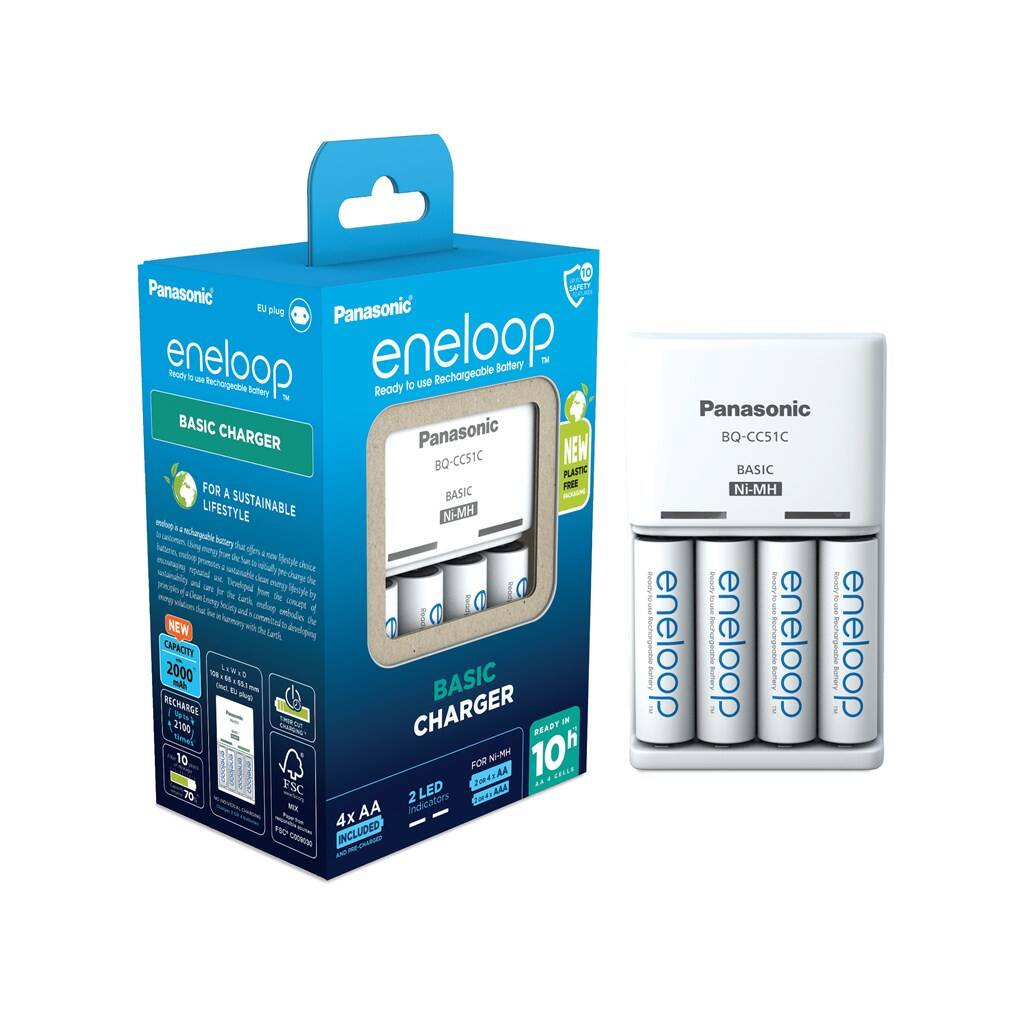Зарядное устройство для аккумуляторов Panasonic Basic Charger + Eneloop 4AA 2000 mAh New (K-KJ51MCD40E) - 3