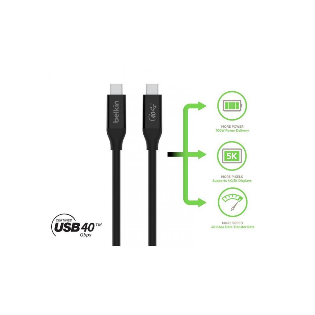 Дата кабель USB4 USB-C to USB-C 0.8m 40Gbps 100W Black Belkin (INZ001BT0.8MBK) - 5
