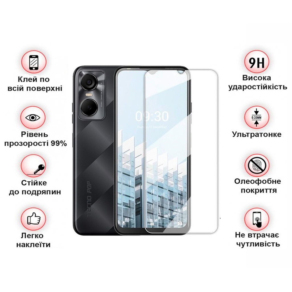 Стекло защитное BeCover Tecno Pop 6 Pro (BE8) 3D Crystal Clear Glass (708555) - 3