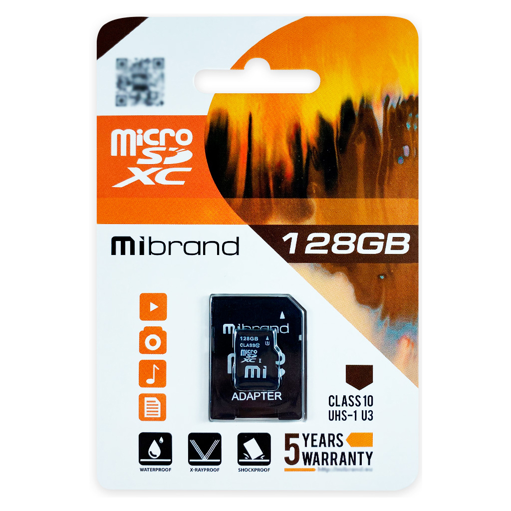 Карта памяти Mibrand 128GB microSDXC UHS-I U3 + SD-адаптер (MICDHU3/128GB-A)