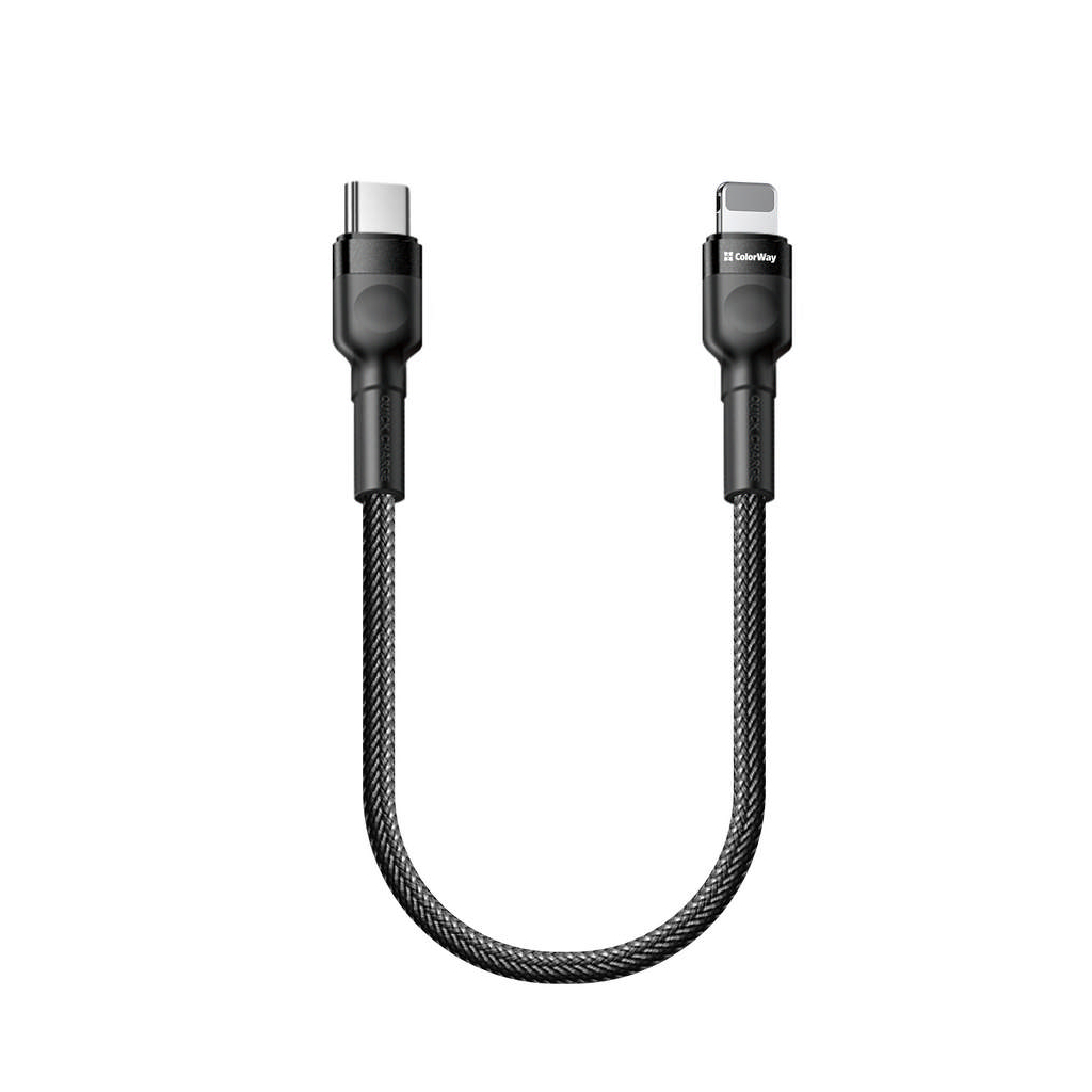 Дата кабель ColorWay USB-C to Lightning 0.3m 3А black (CW-CBPDCL054-BK) - 5 Дата кабель ColorWay USB-C to Lightning 0.3m 3А black (CW-CBPDCL054-BK) - 5