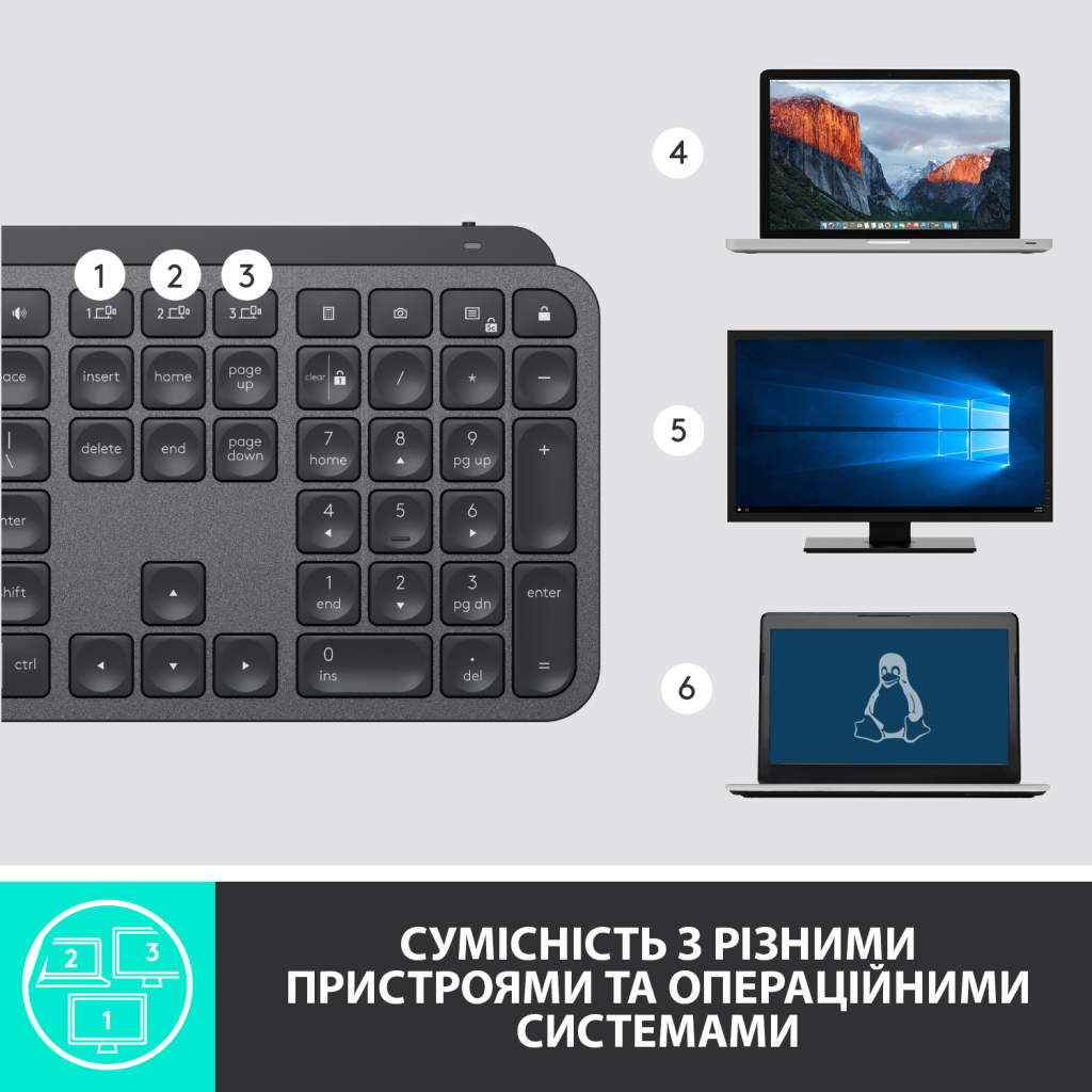 Клавиатура Logitech MX Keys Advanced for Business Wireless Illuminated UA Graphite (920-010251) - 11