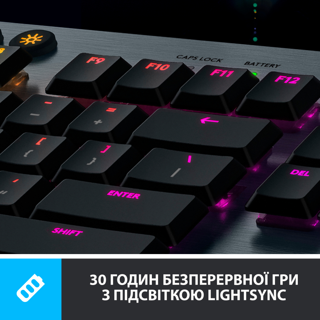 Клавиатура Logitech G915 Lightspeed RGB Wireless GL Tactile UA Black (920-008910) - 10