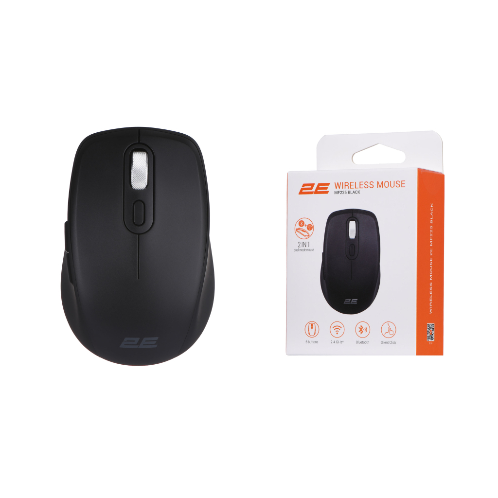 Мышка 2E MF225 Silent Wireless/Bluetooth Black (2E-MF225WBK) - 2