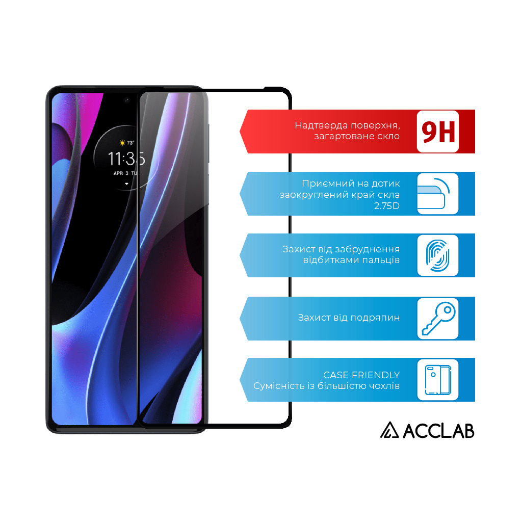 Стекло защитное ACCLAB Full Glue MOTO EDGE 30 Pro 5G (1283126528545) - 2
