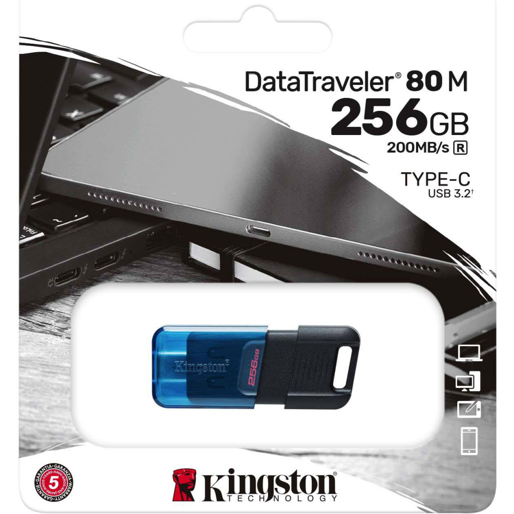 USB флеш накопитель Kingston 256 GB DataTraveler 80 M USB-C 3.2 (DT80M/256GB) - 3