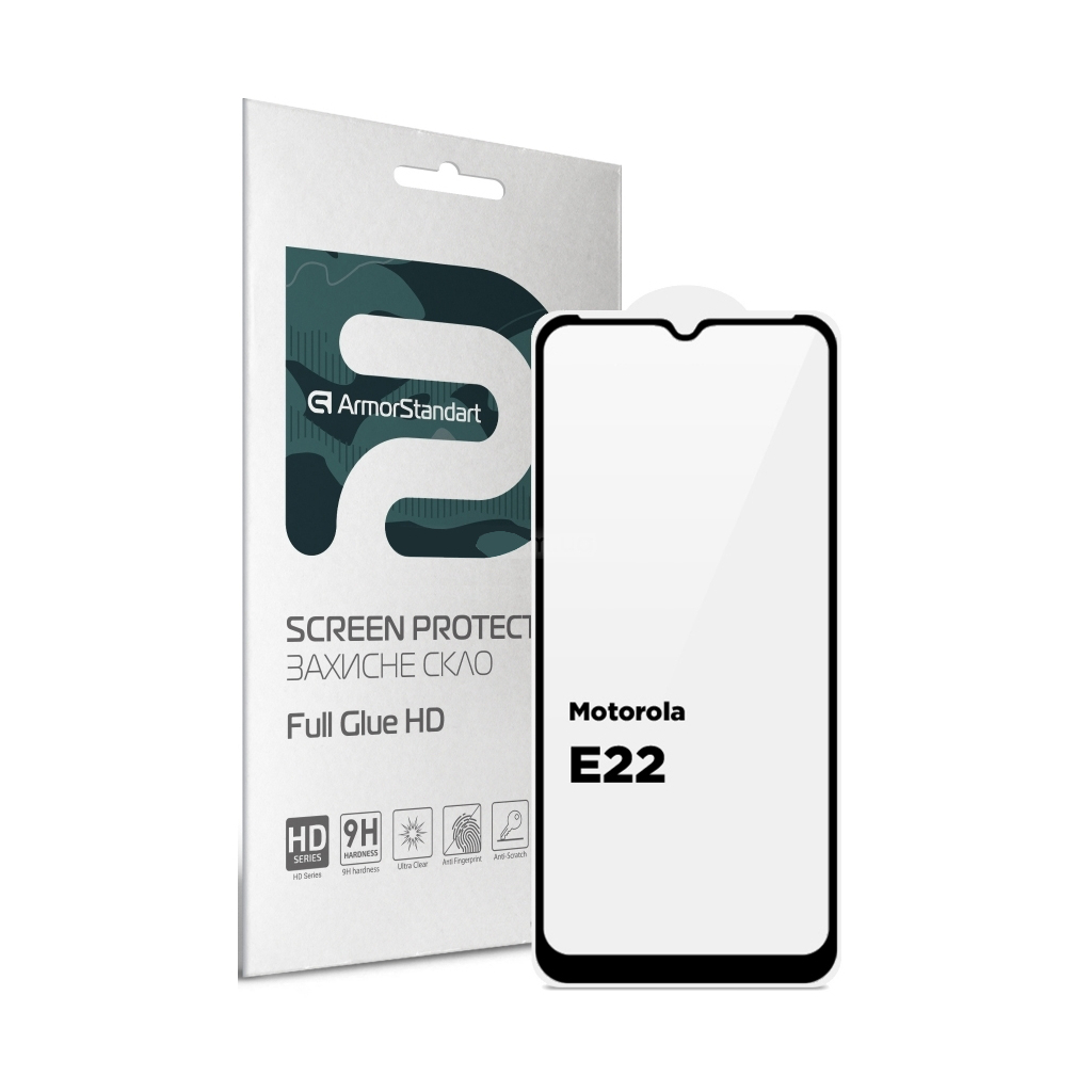 Стекло защитное Armorstandart Full Glue HD Motorola E22 Black (ARM67051)