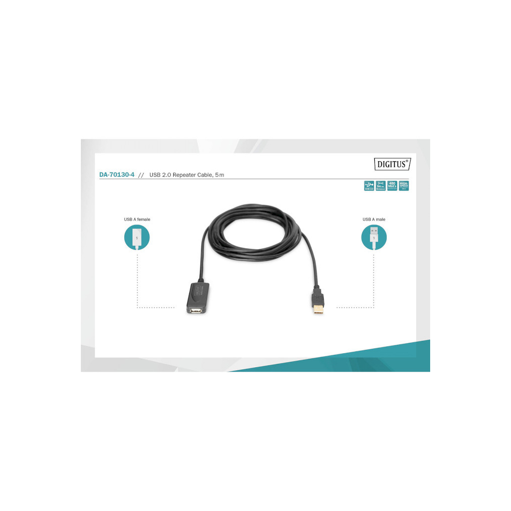 Дата кабель USB 2.0 AM/AF 5.0m active Assmann (DA-70130-4) - 1