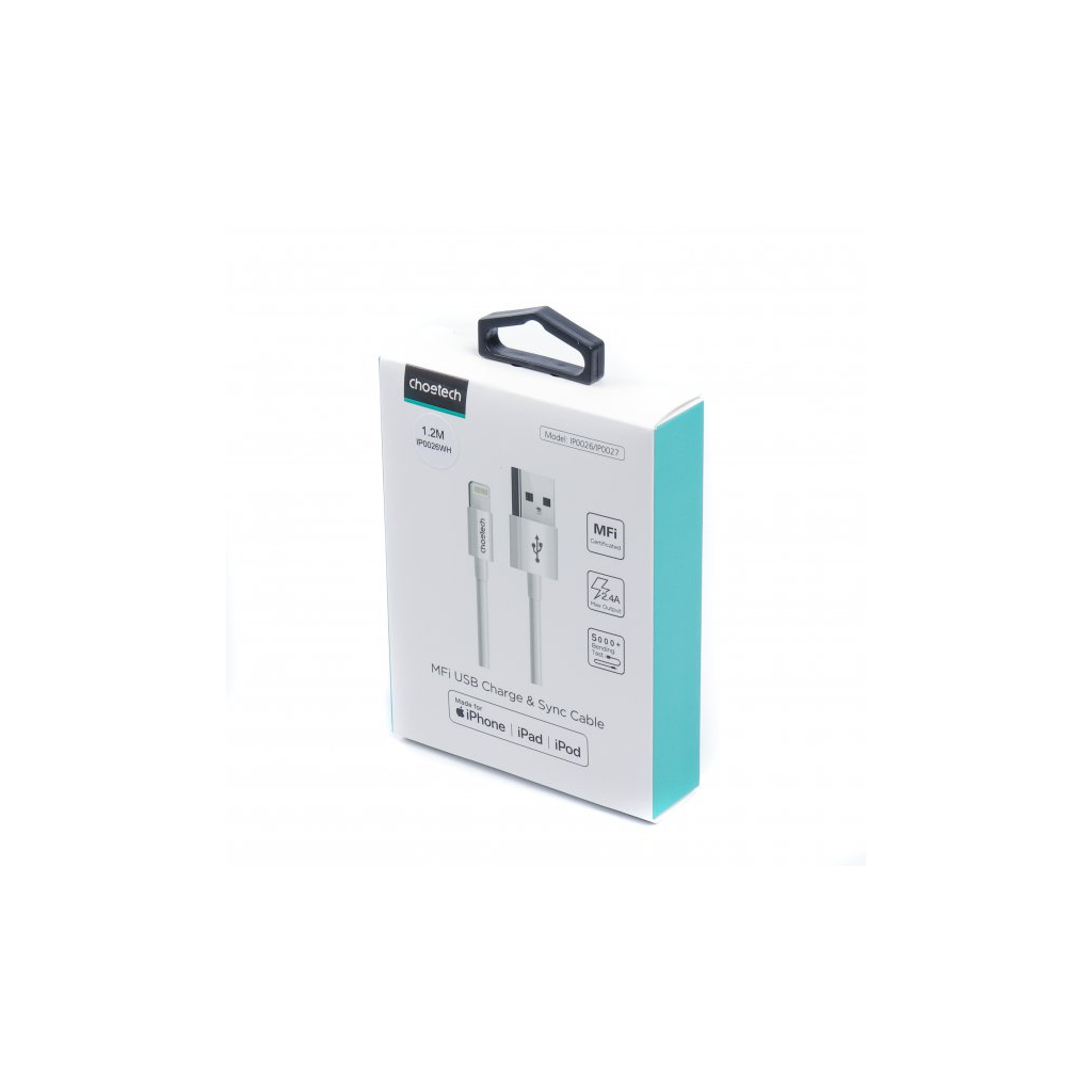 Дата кабель USB 2.0 AM to Lightning 1.2m 2.1A MFI White Choetech (IP0026-WH) - 3
