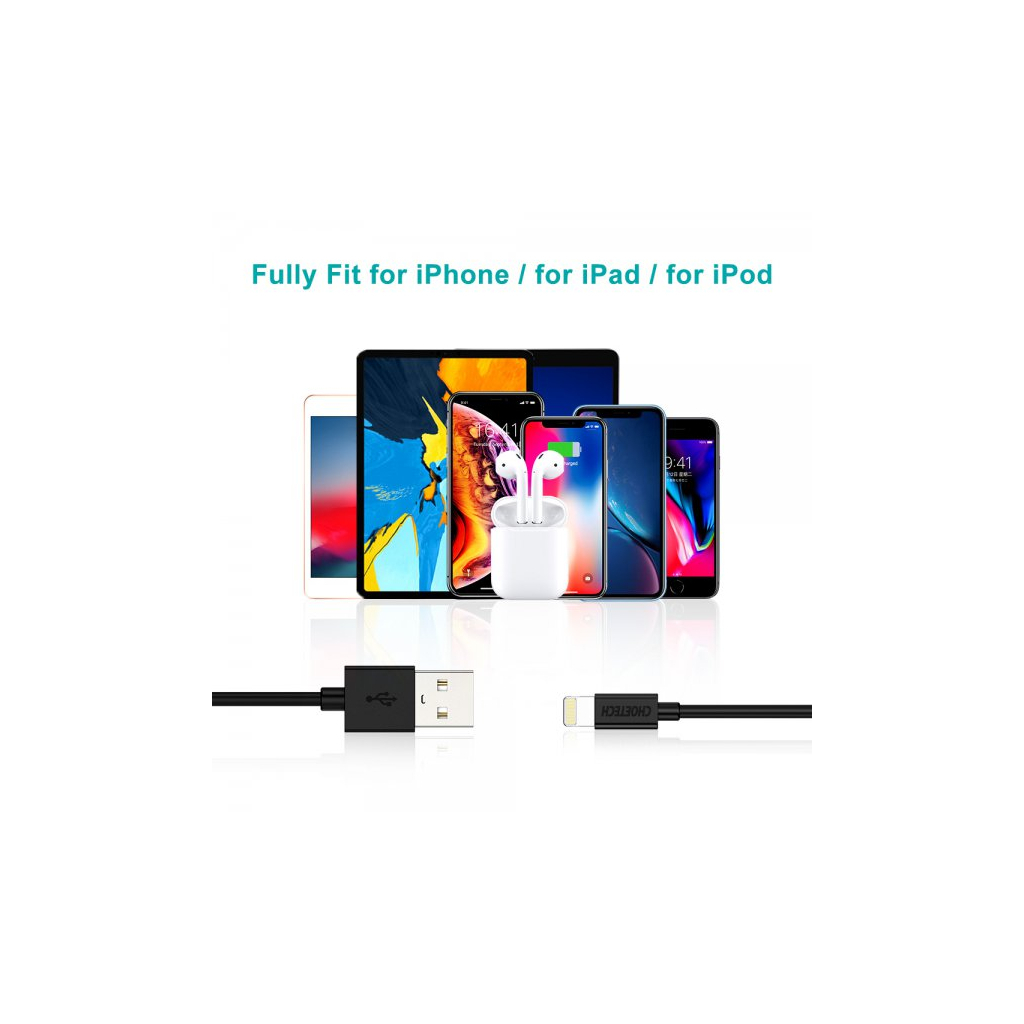 Дата кабель USB 2.0 AM to Lightning 1.8m 2.1A MFI Black Choetech (IP0027-BK) - 6
