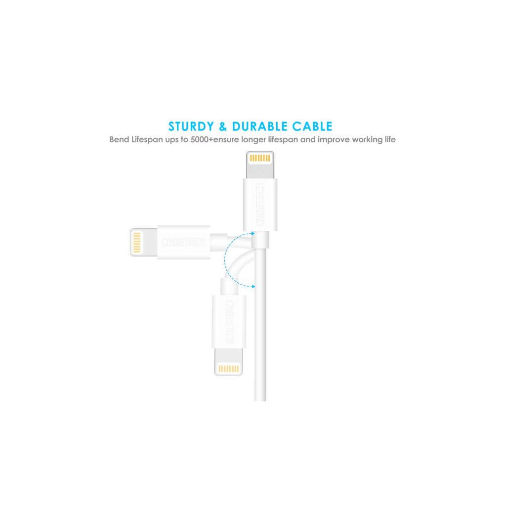 Дата кабель USB 2.0 AM to Lightning 1.8m 2.1A MFI White Choetech (IP0027-WH) - 2