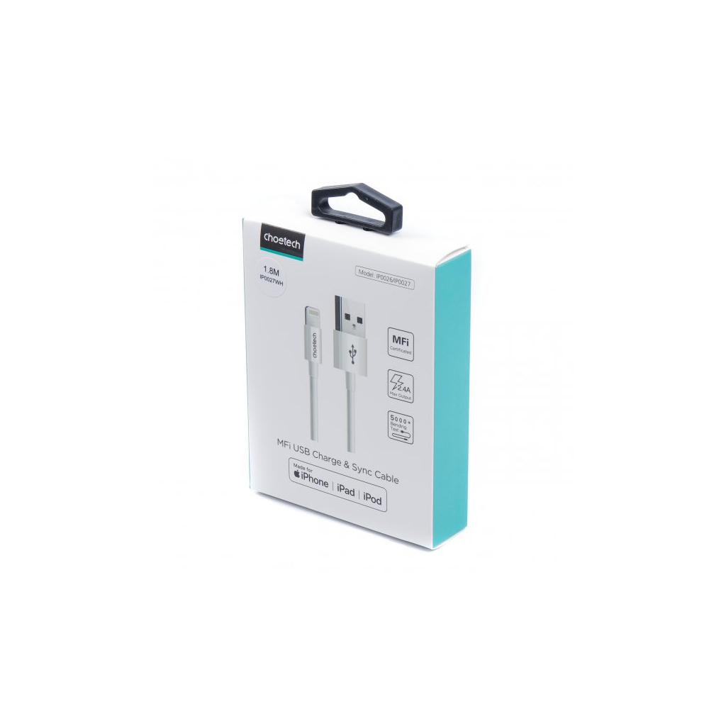 Дата кабель USB 2.0 AM to Lightning 1.8m 2.1A MFI White Choetech (IP0027-WH) - 3