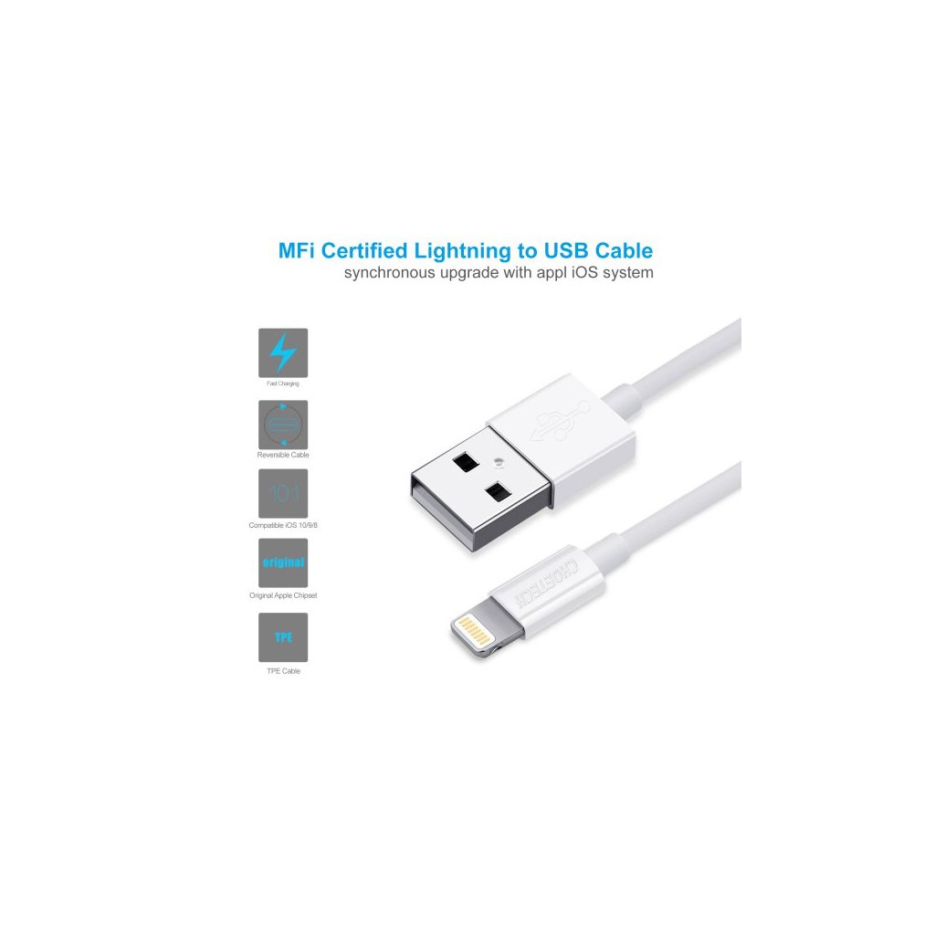 Дата кабель USB 2.0 AM to Lightning 1.8m 2.1A MFI White Choetech (IP0027-WH) - 5