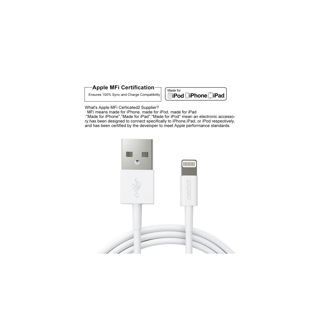 Дата кабель USB 2.0 AM to Lightning 1.8m 2.1A MFI White Choetech (IP0027-WH) - 6