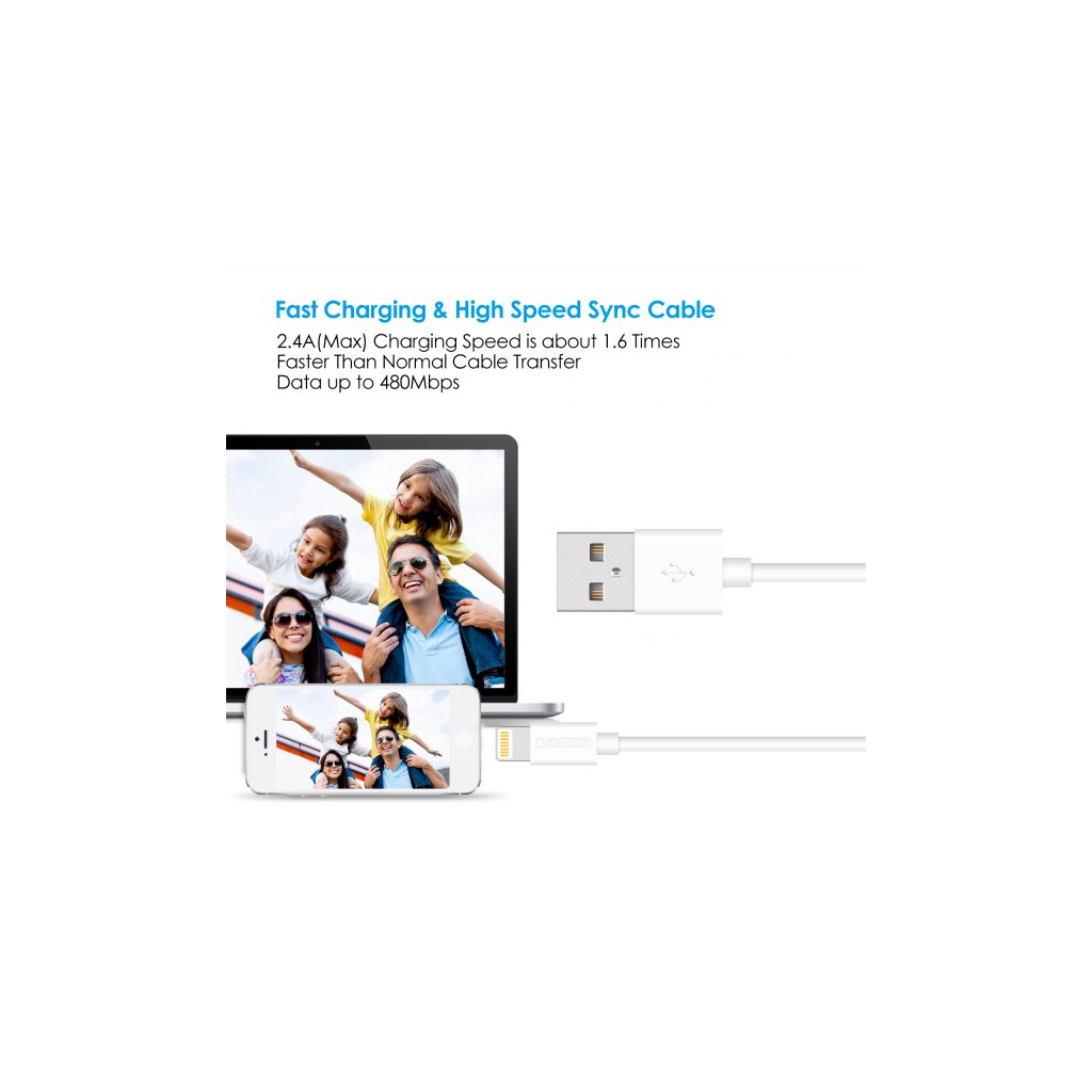 Дата кабель USB 2.0 AM to Lightning 1.8m 2.1A MFI White Choetech (IP0027-WH) - 9