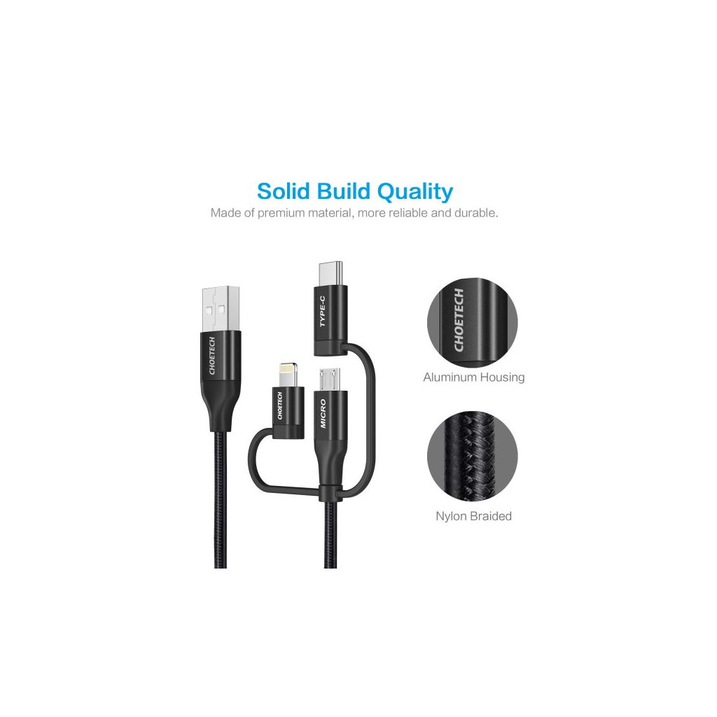Дата кабель USB 2.0 AM to Lightning + Micro 5P + Type-C 1.2m MFI Choetech (IP0030-BK) - 2