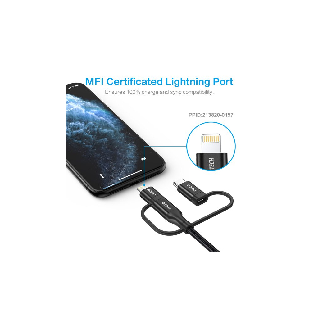 Дата кабель USB 2.0 AM to Lightning + Micro 5P + Type-C 1.2m MFI Choetech (IP0030-BK) - 3