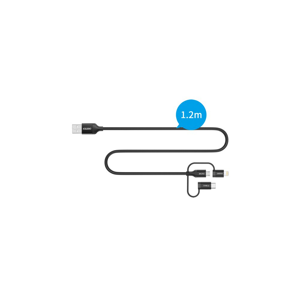 Дата кабель USB 2.0 AM to Lightning + Micro 5P + Type-C 1.2m MFI Choetech (IP0030-BK) - 6