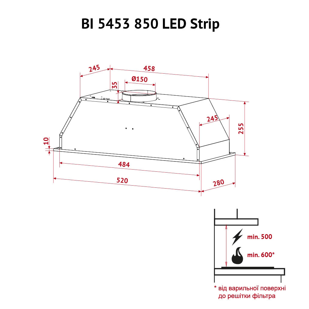 Вытяжка кухонная Perfelli BI 5453 I 850 LED Strip - 3
