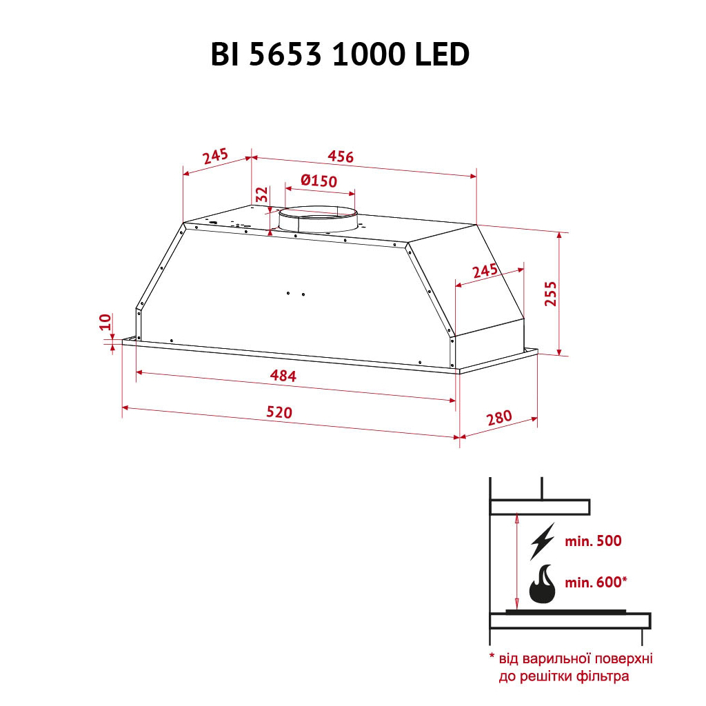 Вытяжка кухонная Perfelli BI 5653 WH 1000 LED - 3