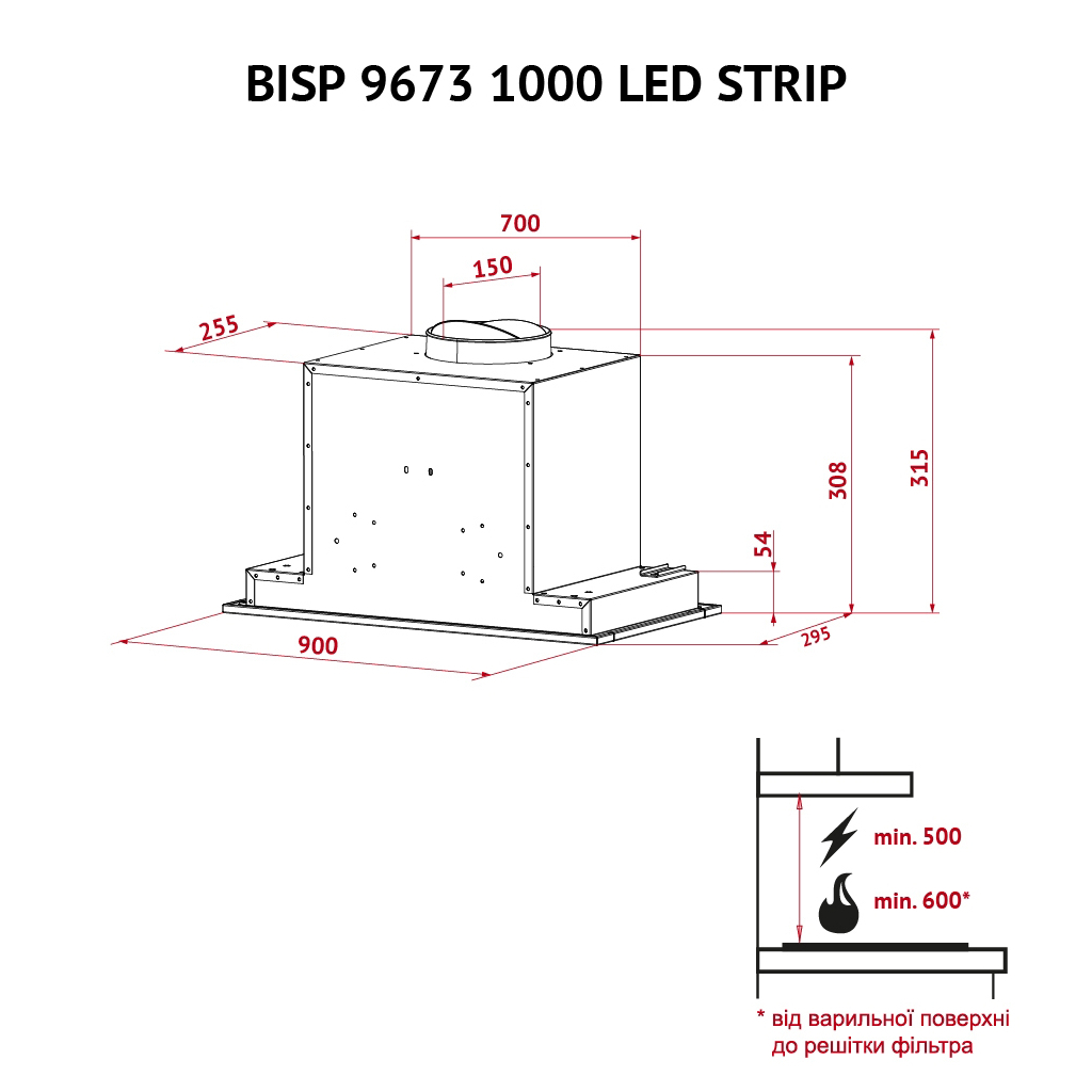 Вытяжка кухонная Perfelli BISP 9673 BL 1000 LED Strip - 10